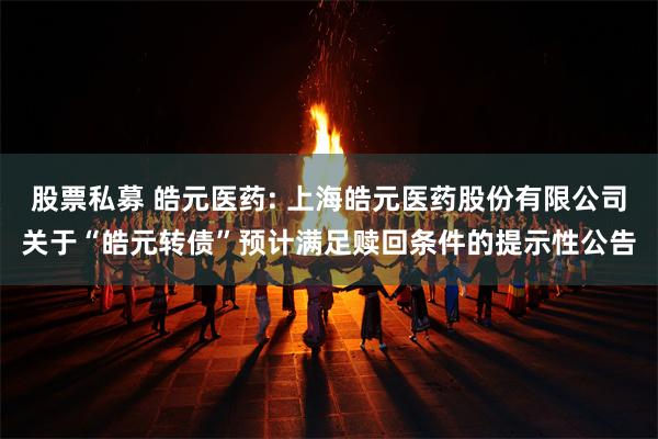 股票私募 皓元医药: 上海皓元医药股份有限公司关于“皓元转债”预计满足赎回条件的提示性公告